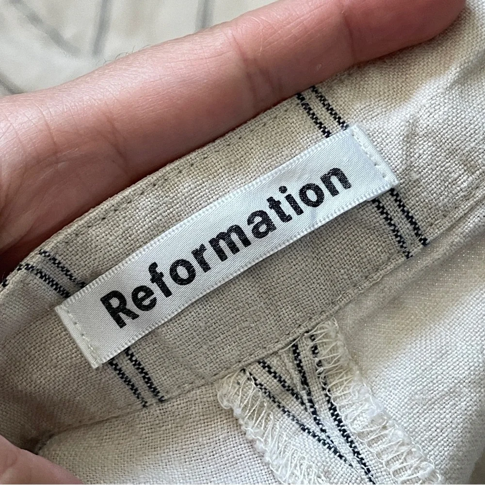 Reformation Linen Pants striped jaylene straight leg womens Ivory size 0 preppy